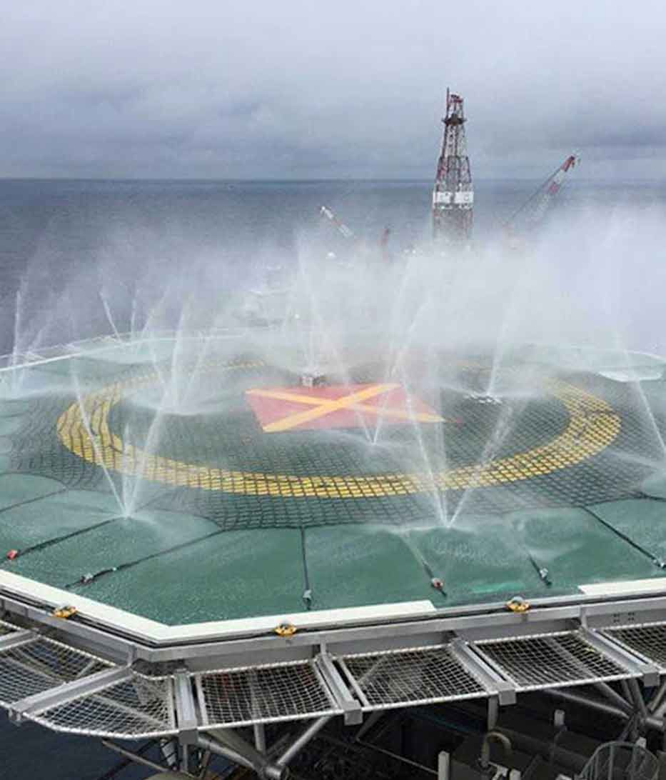 Blaze fire suppression on a platform helipad